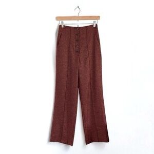 Nanushka Kos Houndstooth Trouser High Waist Button Front Ankle Pant Rust Small